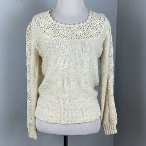 Vintage Cottagecore Ivory Knit Sweater Sz S